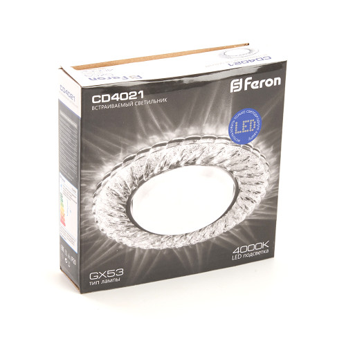 Светильник встраиваемый с белой LED подсветкой Feron CD4021 потолочный GX53 без лампы прозрачный Светильник встраиваемый с белой LED подсветкой Feron CD4021 потолочный GX53 без лампы прозрачный