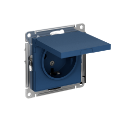 ATLASDESIGN РОЗЕТКА с заземлением со шторками с крышкой, 16А, IP20, механизм, АКВАМАРИН