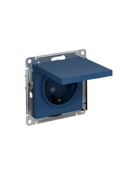 ATLASDESIGN РОЗЕТКА с заземлением со шторками с крышкой, 16А, IP20, механизм, АКВАМАРИН