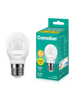 Лампа светодиодная LED5-G45/830/E27 5Вт шар 3000К тепл. бел. E27 390лм 220-240В Camelion 12028