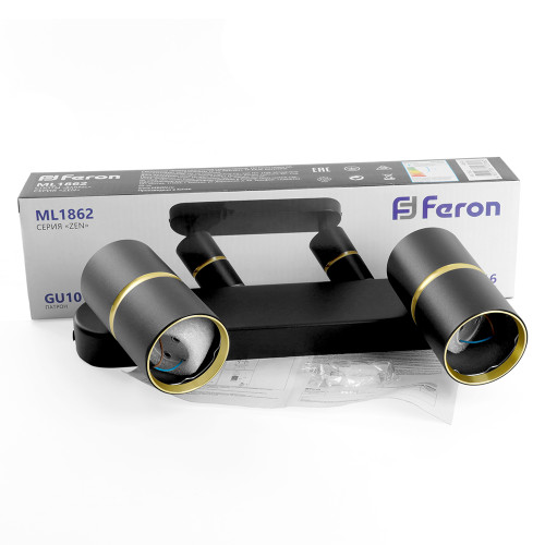 Светильник Feron ML1862 ZEN настенно-потолочный под лампу GU10, чёрный, золото Светильник Feron ML1862 ZEN настенно-потолочный под лампу GU10, чёрный, золото