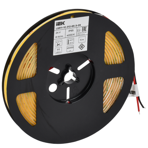 Лента светодиодная 5м COB 312LED/м 8Вт/м IP65 ширина 8мм 24В нейтральный белый IEK