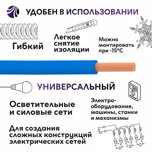Провод силовой ПуГВ/ Провод силовой ПуГВ нг(А) LS 0,75 голубой ТРТС