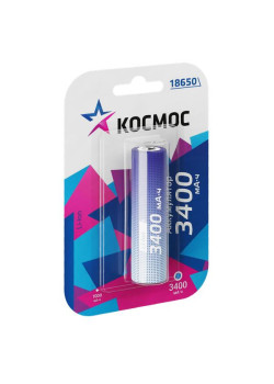 Аккумулятор 18650 Li-ion 3400мА.ч без защиты (блист.1шт) КОСМОС KOC18650Li-ion34UBL1