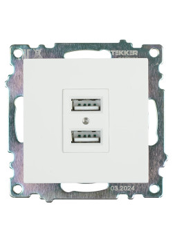 Розетка USB 2-местная (механизм), STEKKER GLS10-7115-01, 250B, 2,1А, серия Катрин, белый