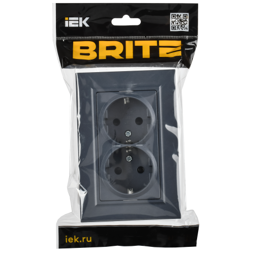 BRITE Розетка 2-местная с заземлением с защитными шторками плоская 16А в сборе РСшПл12-3-БрМ маренго IEK BRITE Розетка 2-местная с заземлением с защитными шторками плоская 16А в сборе РСшПл12-3-БрМ маренго IEK