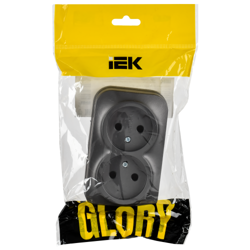 GLORY Розетка 2-местная для открытой установки без заземления без защитных шторок 10А РС22-2-ХСм сталь матовый IEK GLORY Розетка 2-местная для открытой установки без заземления без защитных шторок 10А РС22-2-ХСм сталь матовый IEK