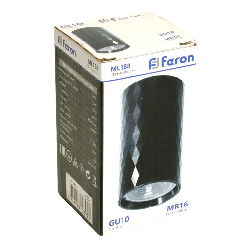 Светильник потолочный Feron ML188 Barrel PRISM MR16 GU10 35W 230V, черный Светильник потолочный Feron ML188 Barrel PRISM MR16 GU10 35W 230V, черный