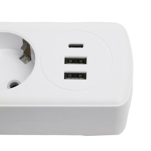 Удлинитель 4-местный c/з 3x1 мм2, 3 м, 250В, 10А, 2USB+1Type-C 2,4А, серия Home plus, белый STEKKER HM08-43-02 Удлинитель 4-местный c/з 3x1 мм2, 3 м, 250В, 10А, 2USB+1Type-C 2,4А, серия Home plus, белый STEKKER HM08-43-02