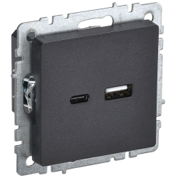 BRITE Розетка USB A+C 18Вт РЮ11-1-БрЧ черный IEK