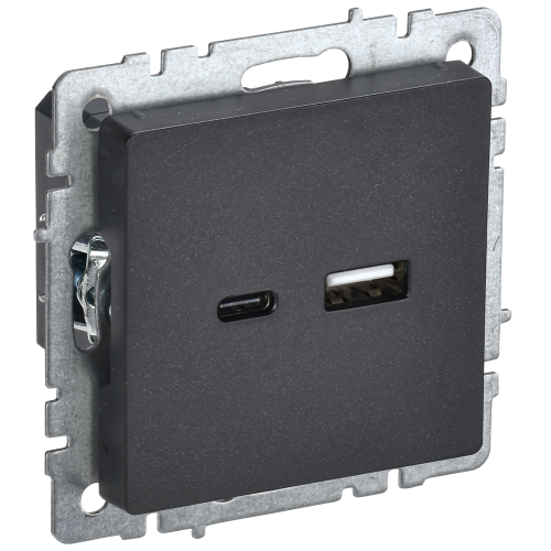 BRITE Розетка USB A+C 18Вт РЮ11-1-БрЧ черный IEK