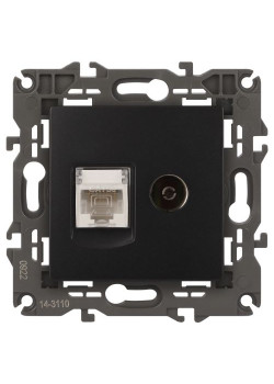 Розетка компьютерная + телевизионная 2-м Elegance 14-3110-05 RJ45 + TV IP20 механизм антрацит Эра Б0034318