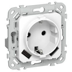 FLITE Розетка 1-местная с заземлением с защитными шторками 16А с USB A+A 3,1А безвинтовое крепление РСЮша11-1-ФлБ белый IEK