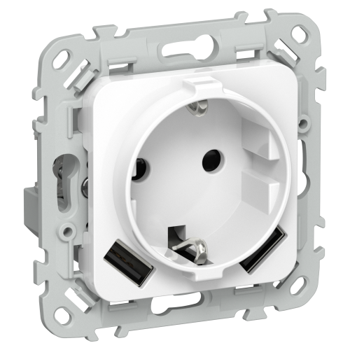 FLITE Розетка 1-местная с заземлением с защитными шторками 16А с USB A+A 3,1А безвинтовое крепление РСЮша11-1-ФлБ белый IEK