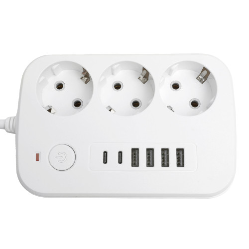 Удлинитель 3-местный c/з 3x1 мм2, 3 м, 250В, 10А, 4USB+2Type-C 2,4А, серия Home plus, белый STEKKER HM09-36-02 Удлинитель 3-местный c/з 3x1 мм2, 3 м, 250В, 10А, 4USB+2Type-C 2,4А, серия Home plus, белый STEKKER HM09-36-02