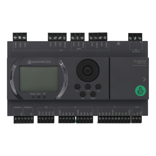 ПЛК S172; 24 VDC; дисплей; 28 IO: 8 DI, 8 DO (6 реле, 2 SSR), 8 AI, 4 AO, 2xRS485, 1xRJ45