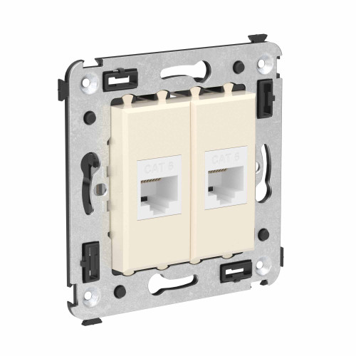 Компьютерная розетка RJ-45 без шторки в стену, кат.6 двойная, Avanti, ванильная дымка Компьютерная розетка RJ-45 без шторки в стену, кат.6 двойная, Avanti, ванильная дымка