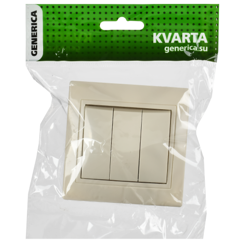 KVARTA Выключатель 3-клавишный 10А ВС10-3-0-ККм кремовый GENERICA