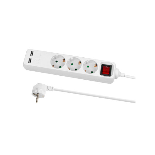 Удлинитель бытовой У03В-USB 3 гнезда, 2USB 2,4А, 1,5 м, вык., з/к, ПВС 3х0,75мм2 10А/250В белый TDM Удлинитель бытовой У03В-USB 3 гнезда, 2USB 2,4А, 1,5 м, вык., з/к, ПВС 3х0,75мм2 10А/250В белый TDM
