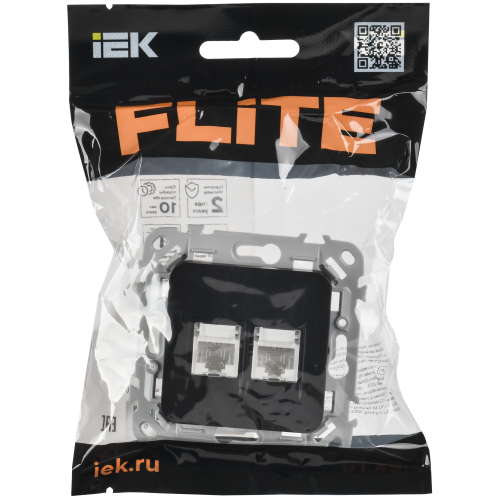 FLITE Розетка 2-местная компьютерная RJ45 категория 6 UTP РК6-2-0-ФлЧ черный IEK