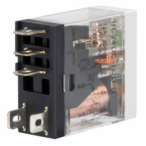 Реле миниатюрное промышленное, 1CO, ком. ток 12А, AgSnO2, напряжение 24V DC, опция: тест-кнопка+светодиод+защитный диод Реле миниатюрное промышленное, 1CO, ком. ток 12А, AgSnO2, напряжение 24V DC, опция: тест-кнопка+светодиод+защитный диод
