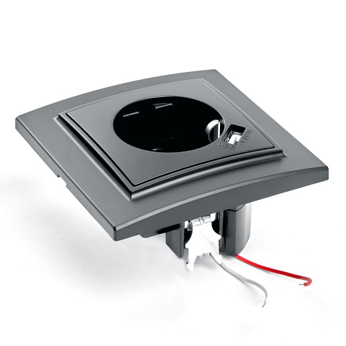 Розетка 1-местная c/з и с USB STEKKER, PST16-9011-03, 250В, 16А, с защитной шторкой, серия Эрна, черный Розетка 1-местная c/з и с USB STEKKER, PST16-9011-03, 250В, 16А, с защитной шторкой, серия Эрна, черный