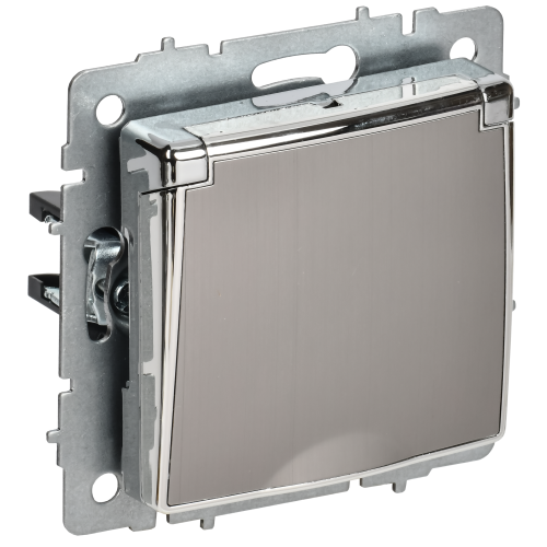 BRITE Розетка 1-местная с заземлением с защитными шторками и крышкой 16А IP20 РСбш10-3-БрГН металл хром/никель IEK