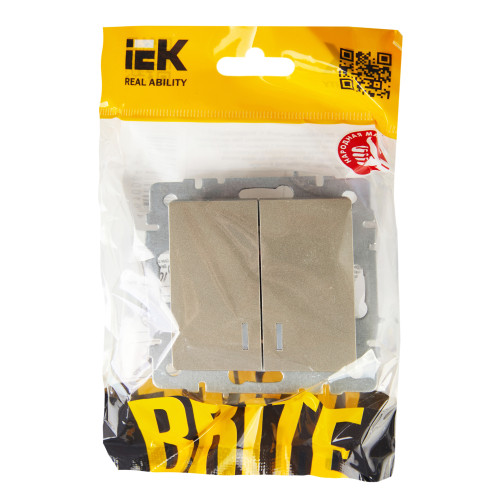 BRITE Выключатель 2-клавишный с индикацией 10А ВС10-2-1-БрШ шампань IEK