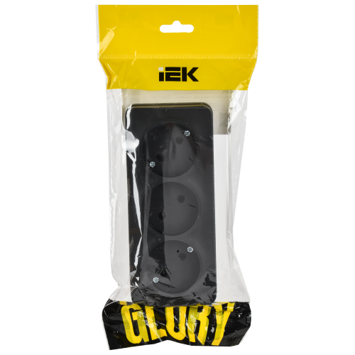 GLORY Розетка 3-местная для открытой установки без заземления без защитных шторок 10А РС23-2-ХЧм черный матовый IEK