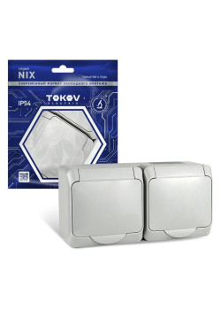 Розетка 2-м ОП Nix 16А IP54 250В с заземл. с крышкой сер. TOKOV ELECTRIC TKE-NX-R2Z-C06-IP54
