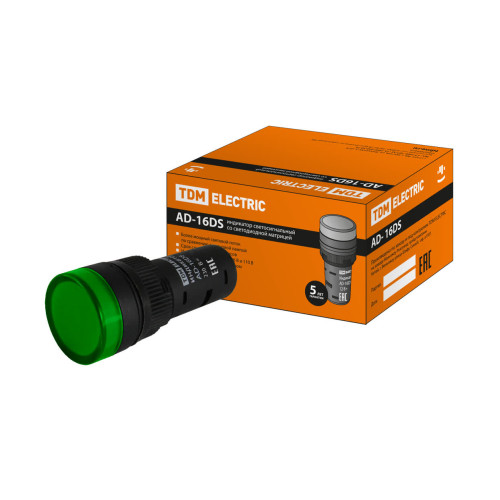 Лампа AD-16DS(LED)матрица d16мм зеленый 230В АС TDM