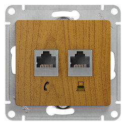 GLOSSA РОЗЕТКА двойная RJ11+RJ45 кат.5e, механизм, ДУБ
