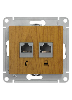 GLOSSA РОЗЕТКА двойная RJ11+RJ45 кат.5e, механизм, ДУБ