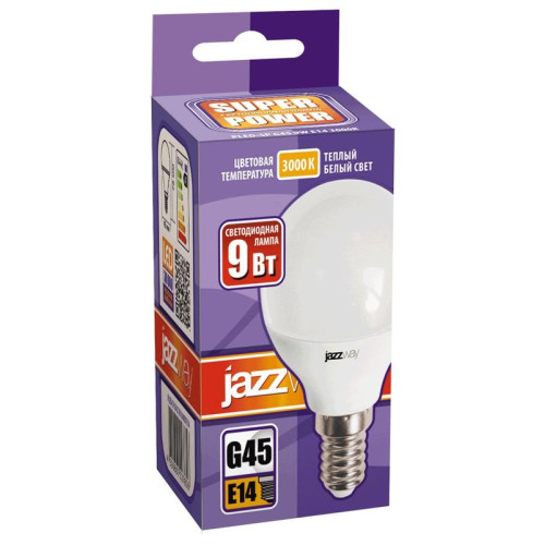 Лампа светодиодная PLED-SP 9Вт G45 шар 3000К тепл. бел. E14 820лм 230В JazzWay 2859570A Лампа светодиодная PLED-SP 9Вт G45 шар 3000К тепл. бел. E14 820лм 230В JazzWay 2859570A