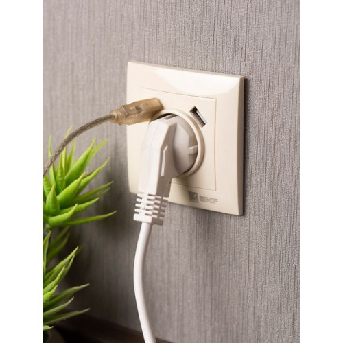 Валенсия розетка 1-местная с/з 16А кремовая с защ. штор. с 2 USB 2,1А EKF Валенсия розетка 1-местная с/з 16А кремовая с защ. штор. с 2 USB 2,1А EKF