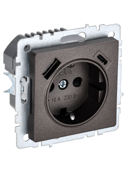 BRITE Розетка 1-местная с заземлением с защитными шторками 16А с USB A+C 18Вт РЮш11-1-БрТБ темная бронза IEK