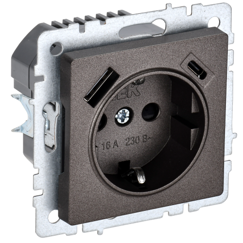 BRITE Розетка 1-местная с заземлением с защитными шторками 16А с USB A+C 18Вт РЮш11-1-БрТБ темная бронза IEK