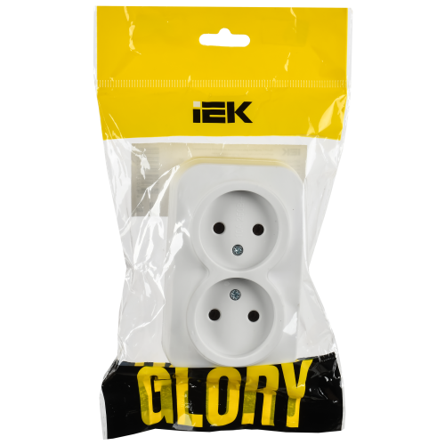 GLORY Розетка 2-местная для открытой установки без заземления без защитных шторок 10А РС22-2-ХБм белый матовый IEK