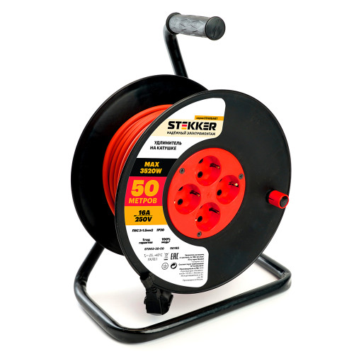 Удлинитель на катушке Stekker STD03-20-50 Standart 4-местный с/з ПВС 3*1,5, оранжевый, 16А, IP20,50м (40174) Удлинитель на катушке Stekker STD03-20-50 Standart 4-местный с/з ПВС 3*1,5, оранжевый, 16А, IP20,50м (40174)