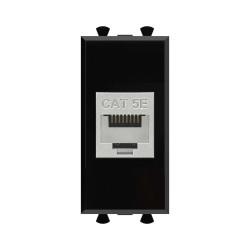 Компьютерная розетка RJ-45 без шторки модульная, кат.5е экранированная, Avanti, черный квадрат, 1 модуль