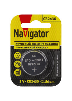 Элемент питания литиевый CR2430 93 828 NBT-CR2430-BP1 (блист.1шт) NAVIGATOR 93828