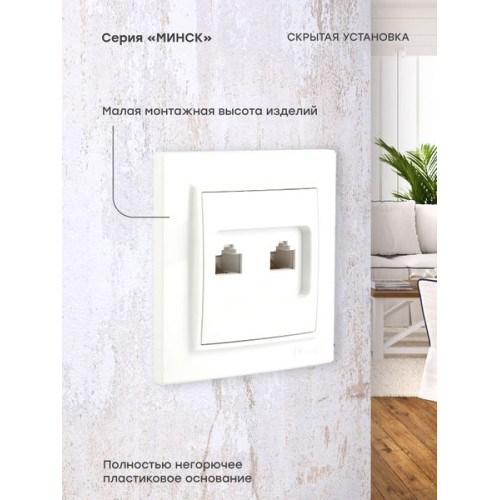 Минск Розетка RJ-45+Phone СП белая EKF