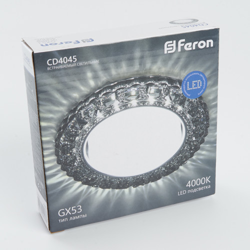 Светильник встраиваемый с белой LED подсветкой Feron CD4045 потолочный GX53 без лампы, серый, хром Светильник встраиваемый с белой LED подсветкой Feron CD4045 потолочный GX53 без лампы, серый, хром