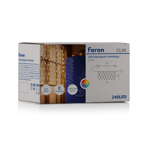 Светодиодная гирлянда Feron CL30 сеть 2х2м + 3м 230V мультиколор, c питанием от сети, прозрачный шнур Светодиодная гирлянда Feron CL30 сеть 2х2м + 3м 230V мультиколор, c питанием от сети, прозрачный шнур