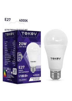 Лампа светодиодная 20Вт А60 4000К Е27 176-264В TOKOV ELECTRIC TKE-A60-E27-20-4K