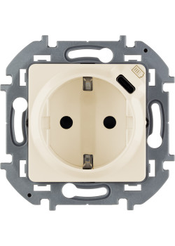 INSPIRIA Розетка 1-местная с заземлением с защитными шторками 16А с USB C 5В безвинтовое крепление слоновая кость