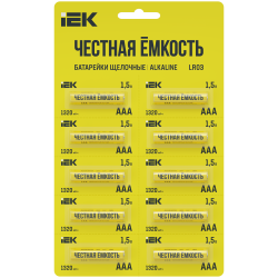Батарейка щелочная Alkaline LR03/AAA (10шт/отрывной блистер) IEK