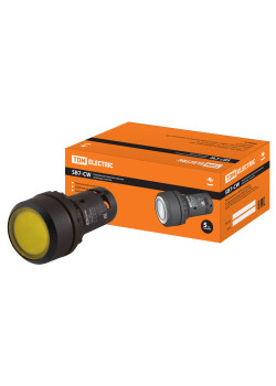 Кнопка SB7-CW3565 с возвратом, 1НО+1НЗ, d22 мм, с подсветкой 24 В LED, желтая, IP54 TDM