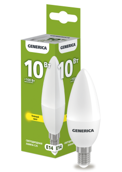 Лампа светодиодная C35 свеча 10Вт 230В 3000К E14 GENERICA