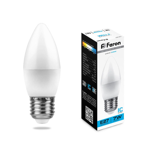 Лампа светодиодная Feron LB-97 Свеча E27 7W 175-265V 6400K Лампа светодиодная Feron LB-97 Свеча E27 7W 175-265V 6400K